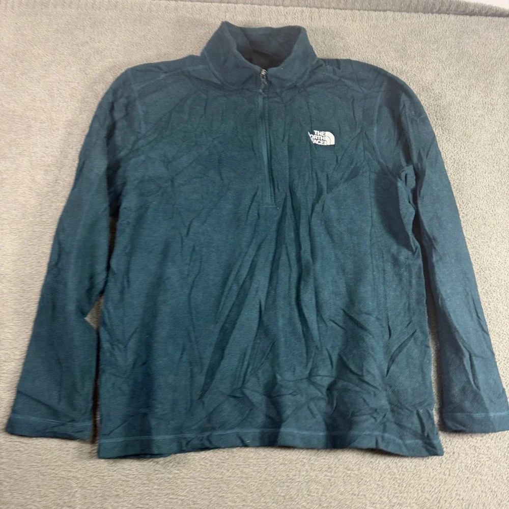 The North Face Mens XXL Teal Green Quarter Zip Fleece Pullover Jacket Logo